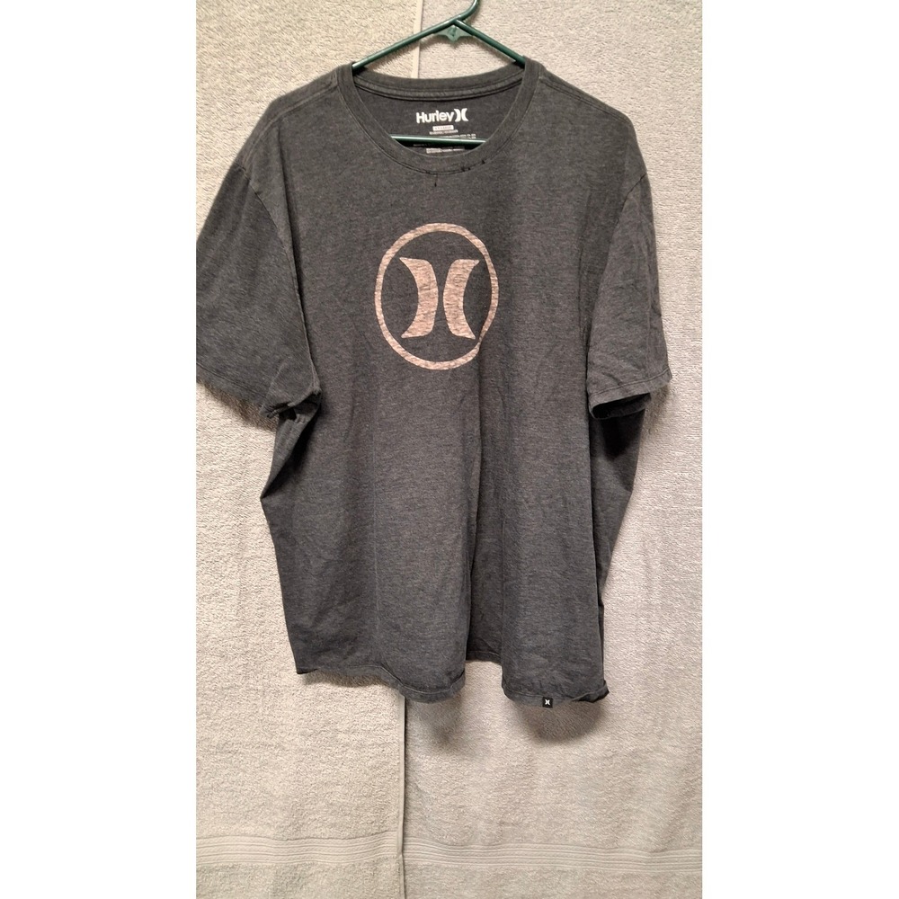 Hurley Mens Graphic T-Shirt Charcoal Heather Grey Logo Crew Neck XXL(B6)